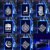 ISLAMIC KEYRINGS 3D CRYSTAL KEYCHAIN LIGHT CHANGING KEY GIFTS