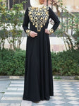 Women's Kaftan Abaya Golden Print Islamic Muslim Party Dress